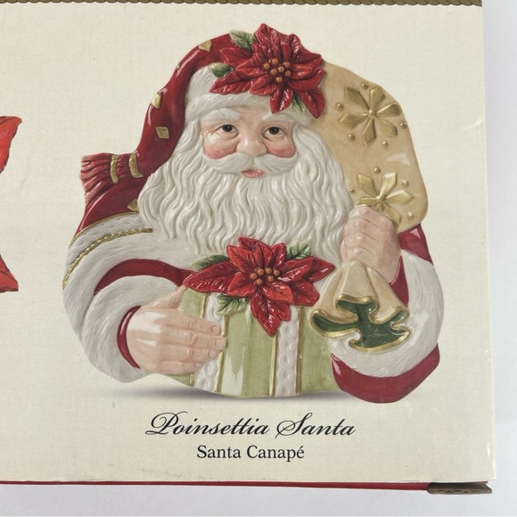 Fitz and Floyd Santa Cookie Plate Christmas Poinsettia Canape 59-353 w/Box - Picture 6 of 9